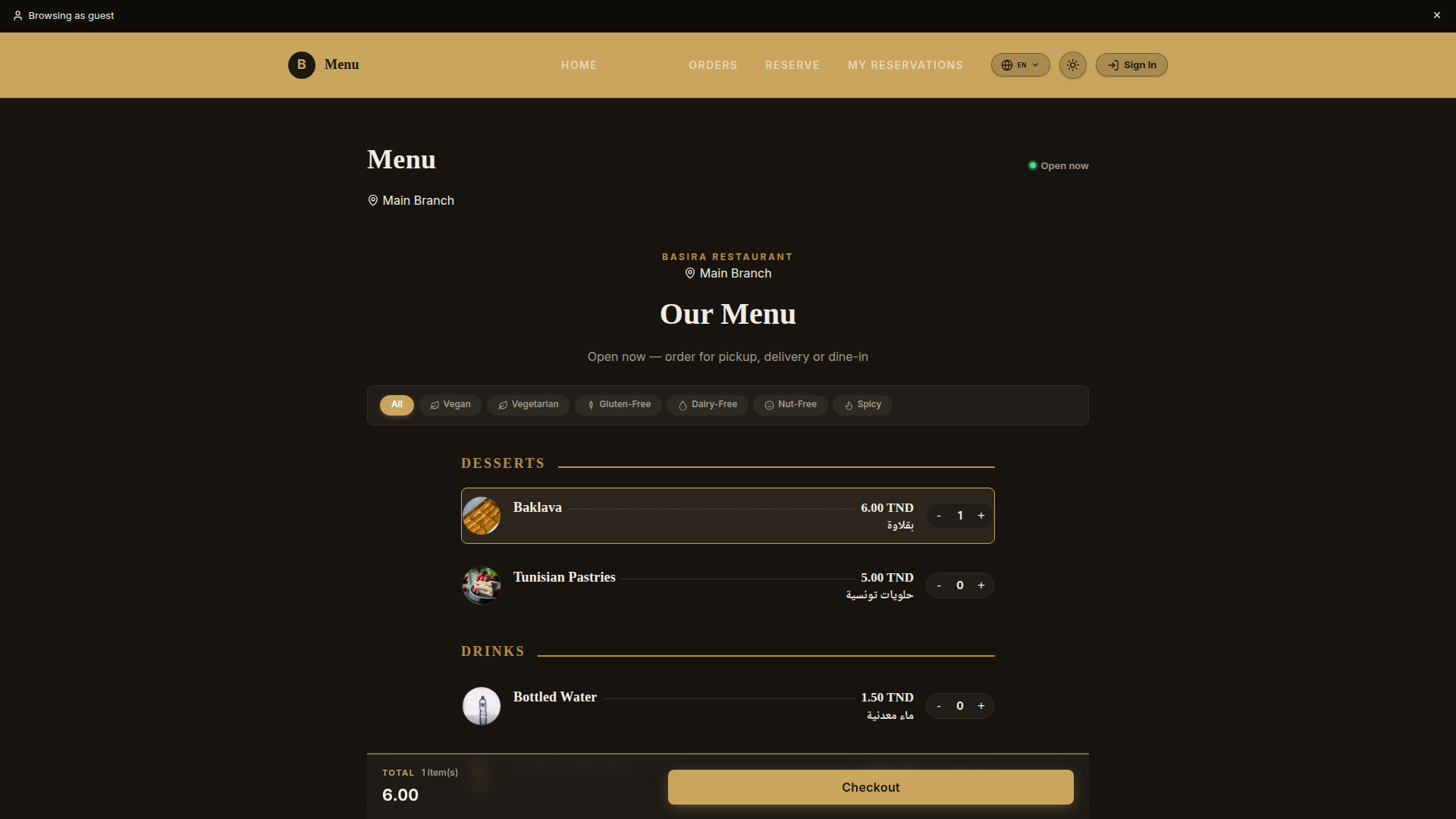 Dish Detail & Modifiers