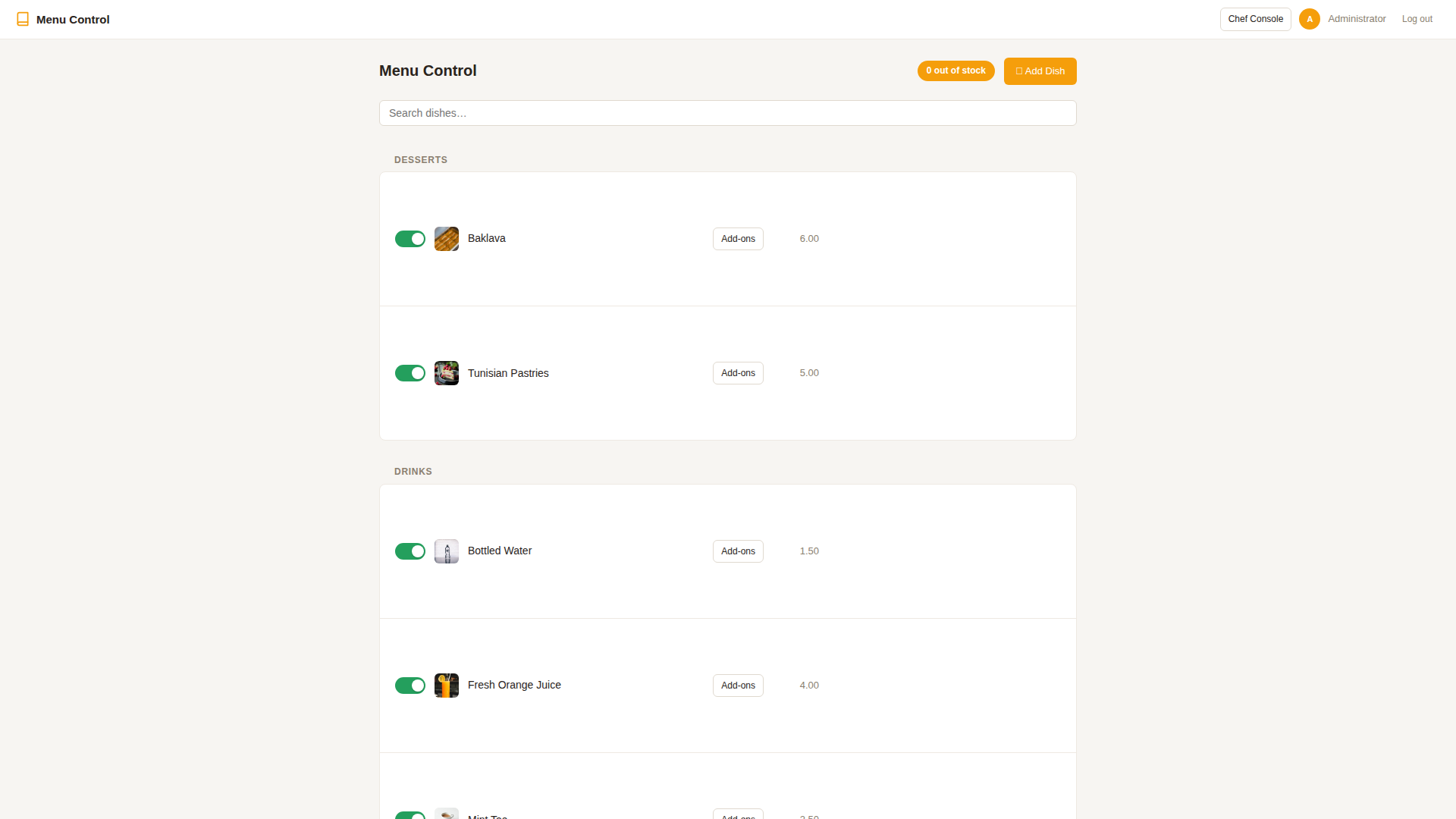 Chef Menu Management
