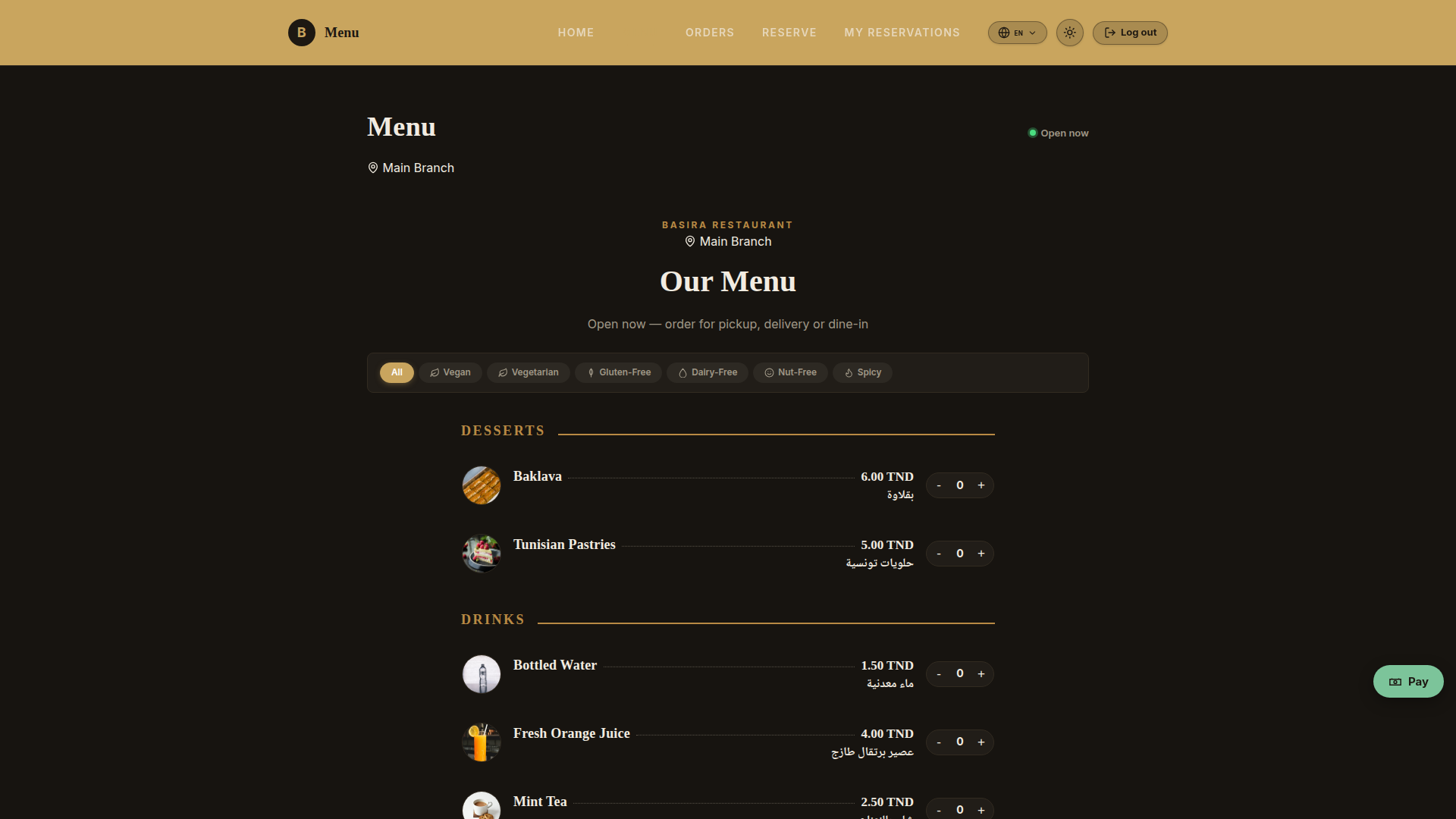 Dine In Table Ordering Mode